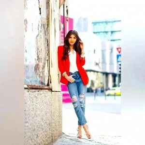 Dumas RED Holiday, Christmas, 100% wool,  lined, classic style blazer size 10